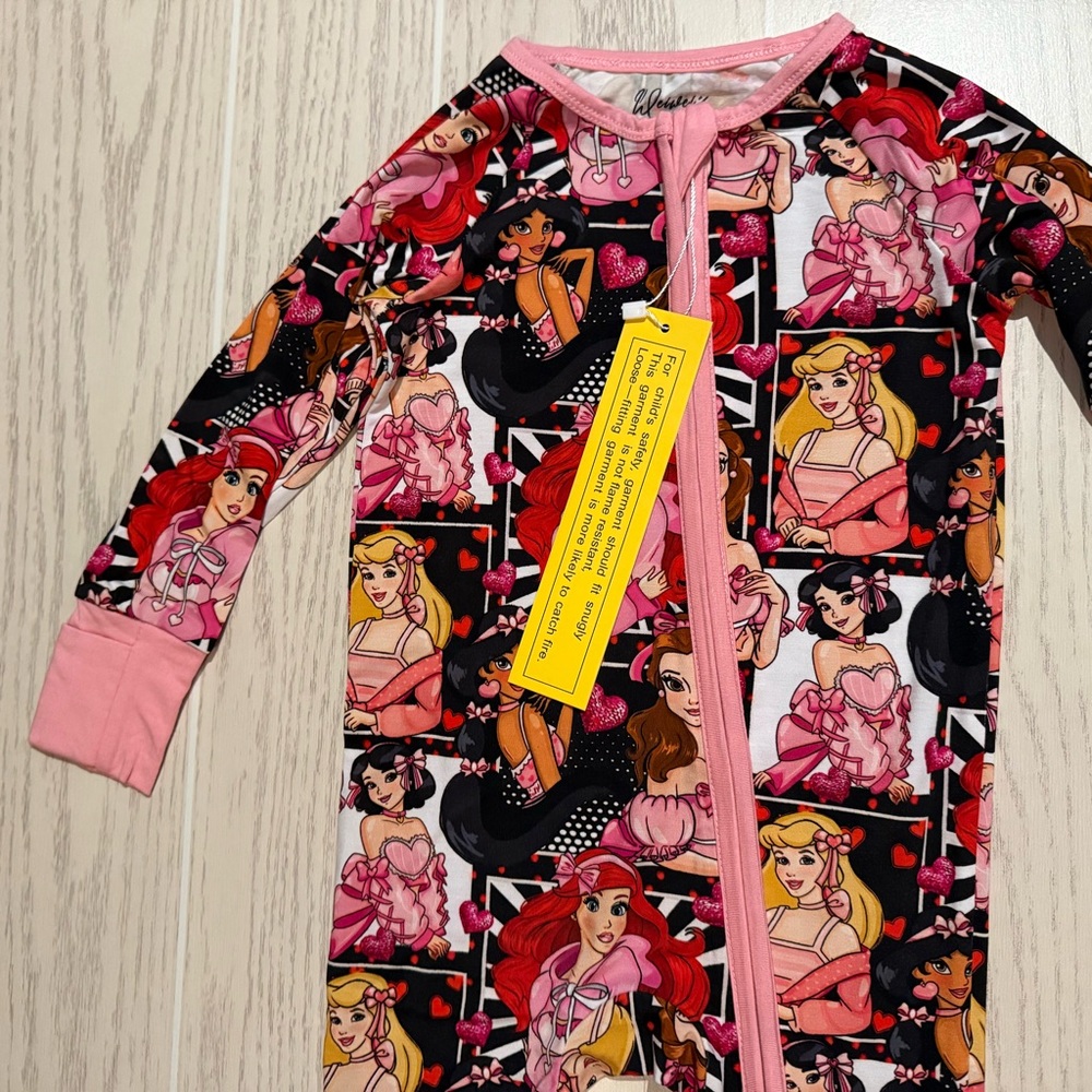 Wei Wei Disney Princess Bamboo Baby Girl Sleeper Size 12–18M 2-Way Zip NEW - Picture 2 of 11